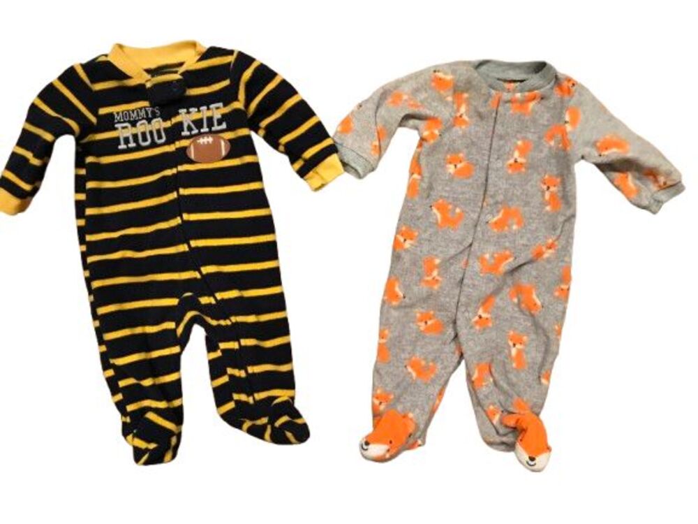 Lot of 2 Boy's Newborn Carter's Long Sleeve Footie One-piece Pajamas Fleece